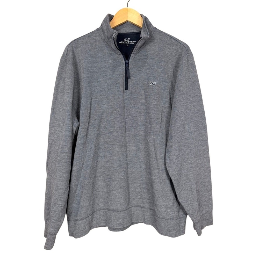 Vineyard Vines Men Gray Heathered Quarter Zip Pullover Sweatshirt XL‎